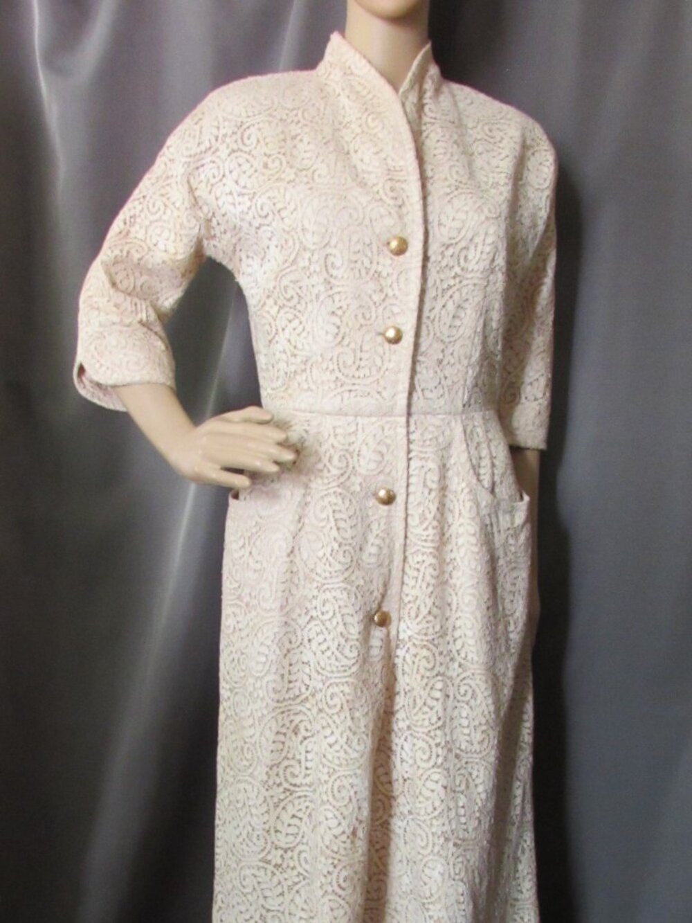 Vintage Elegant 1960 Era Lace Dress Champagne Tone